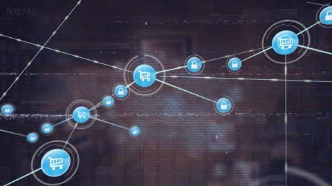 Abstract Digital Network with Shopping and Security Icons