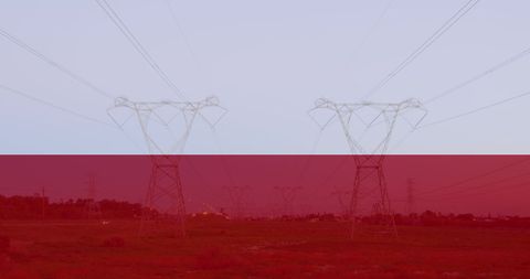 High Voltage Power Lines Against Polish Flag Backdrop - Download Free Stock Images Pikwizard.com