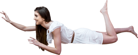 Woman Floating in Air with White Dress