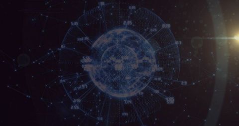 Glowing Holographic Globe in Digital Data Interface