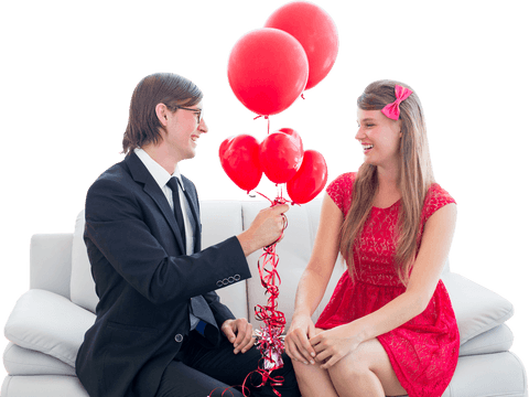 geeky couple celebrating with red balloons on couch transparent background - Download Free Stock Videos Pikwizard.com
