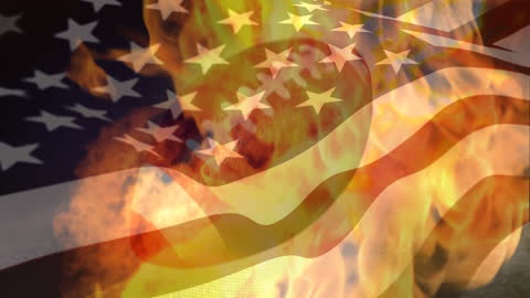 Waving USA Flag With Overlay of Rising Flames