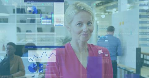 Smiling Senior Businesswoman Amidst Data Analysis Overlay - Download Free Stock Images Pikwizard.com