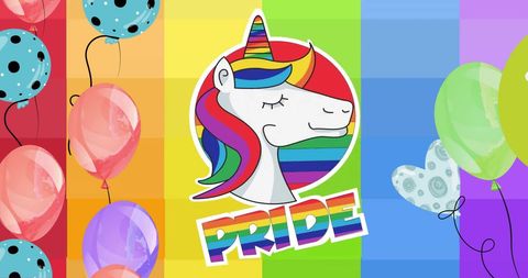Pride Celebration with Rainbow Unicorn and Balloons Illustration