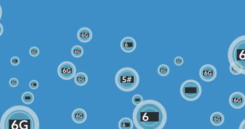 Digital Network Animation Concept with 6G on Blue Background