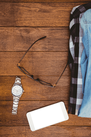 transparent display of hipster essentials on wooden background - Download Free Stock Videos Pikwizard.com
