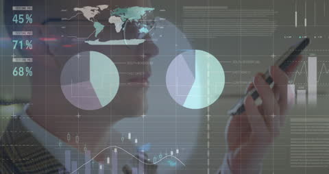 Businessman Analyzing Data with Smartphone Holograms