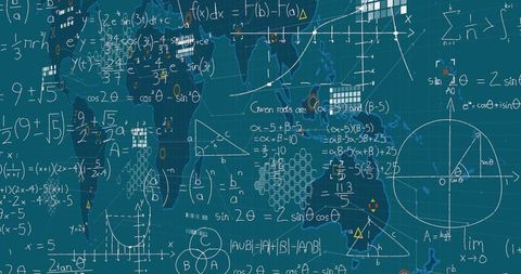 Complex Mathematical Formulas on World Map Grid