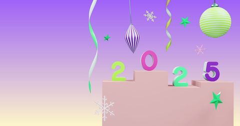 2025 Celebration with Festive Decorations on Bright Background