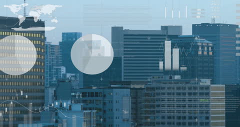 Digital Data Transfer Over Modern City Skyline