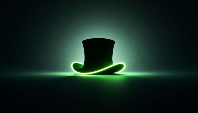 Glowing Neon-Rim Top Hat Silhouette Casting Green Halo on Dark Minimalist Background