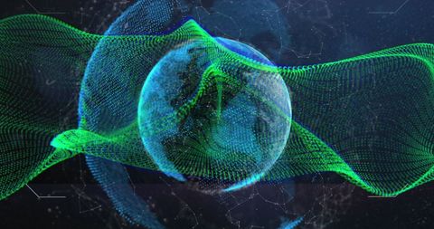Dynamic digital waves around holographic globe