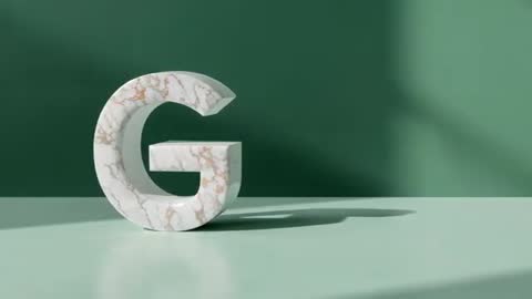 Marble Letter G Against Green Backdrop with Shadows