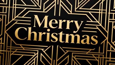 Merry Christmas Gold Art Deco Typography Unfolding on Black Panel with Shimmering Foil