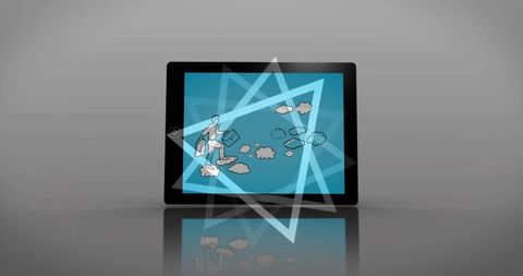 Innovative Businessman Floating on Digital Clouds