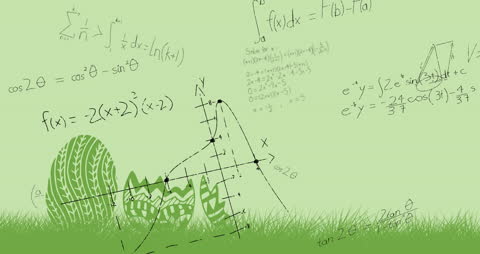 Handwritten Math Formulas on Green Canvas
