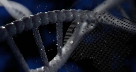 Close-Up of DNA Strand with Digital Earth Highlighting Genetic Research
