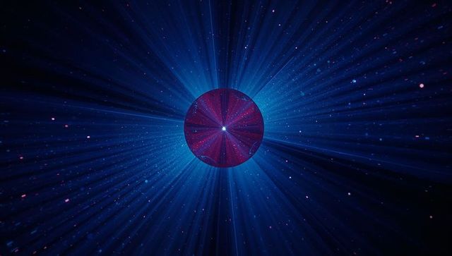Abstract Red Sphere with Radiating Blue Light in Cosmic Space