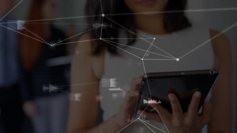 Woman Using Tablet with Digital Network Concept