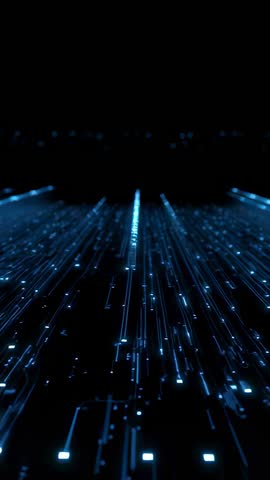 Vertical neon data stream plunging into void, futuristic circuitry motion loop