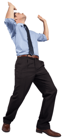 Businessman Celebrates Victory with Arms Raised Transparent Background