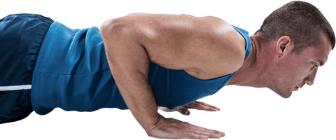 Strong Caucasian Man Doing Push-Ups on Transparent Background