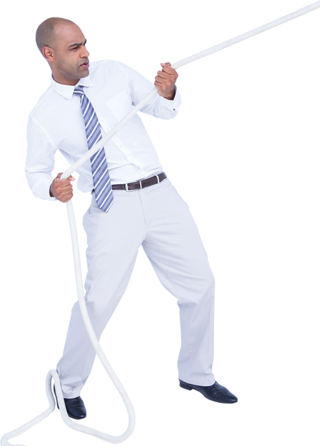 Confident Businessman Pulling Rope with Determined Expression on Transparent Background - Download Free Stock Videos Pikwizard.com