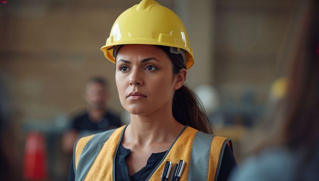 Focused Hispanic Construction Supervisor on Site with Safety Gear