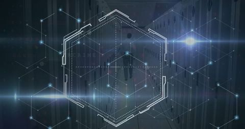 Futuristic Digital Networks in Data Center with Caucasian Worker