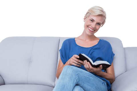 Smiling Woman Reading Book While Relaxed on Transparent Background - Download Free Stock Videos Pikwizard.com