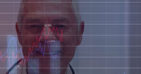 Senior Doctor Smiling with Overlay of Financial Graphs - Download Free Stock Images Pikwizard.com