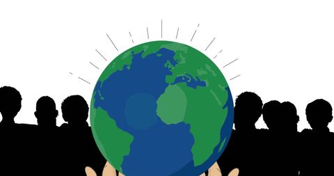 Silhouettes Holding Globe Representing Global Unity