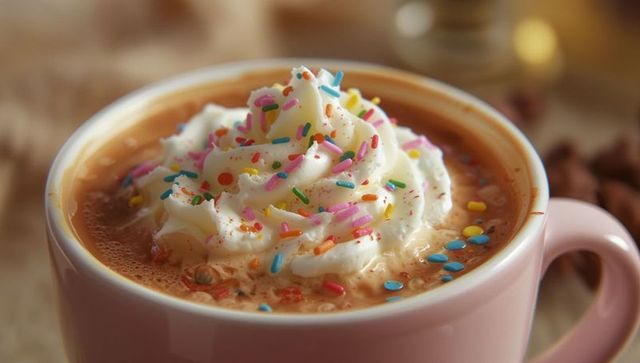 Frothy Hot Chocolate with Whipped Cream in Pink Mug