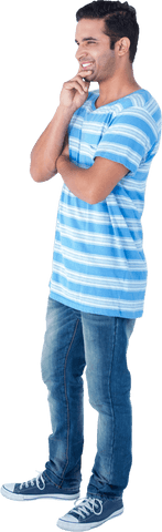 Smiling man in casual wear pondering transparent background