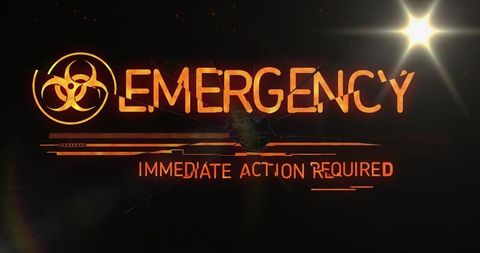 Emergency biohazard alert hud glitch with immediate action required