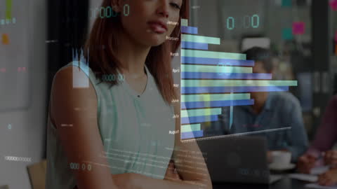 Businesswoman Analyzing Data Visualizations in Modern Office