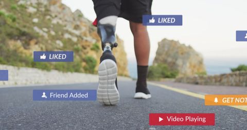 Athlete with Prosthetic Leg Running Adding SocialMedia Notifications