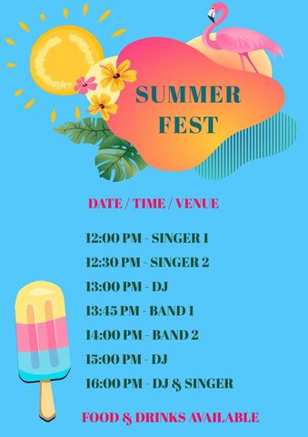 vibrant summer fest poster with flamingo and popsicle - Download Free Stock Templates Pikwizard.com