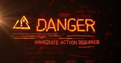 Digital warning sign with danger and immediate action required text