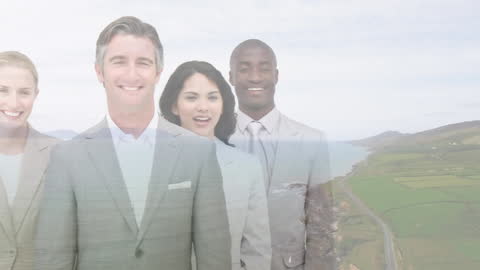 Diverse Business Team with Landscape Overlay