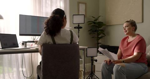 Female professional interview in modern home office setup