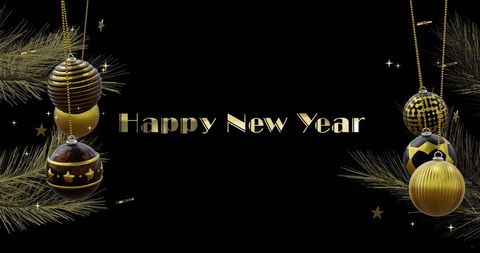 Elegant New Year Celebration with Gold Christmas Baubles