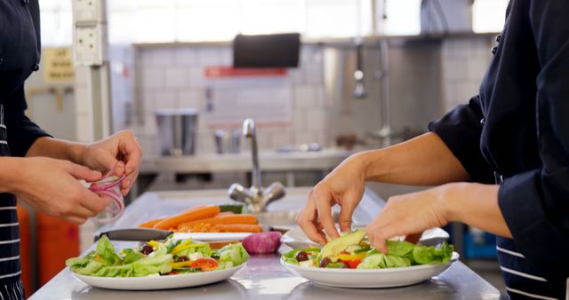 Chefs Preparing Fresh Salads in Professional Kitchen - Download Free Stock Images Pikwizard.com