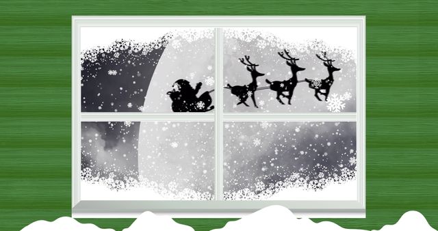 Winter Night Santa Silhouette with Reindeer Against Full Moon - Download Free Stock Images Pikwizard.com