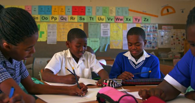 Diverse Group of Elementary Students Writing in Classroom - Download Free Stock Images Pikwizard.com