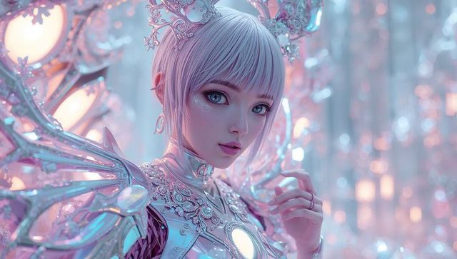 Ethereal Fantasy Elf Warrior in Detailed Glowing Silver Armor