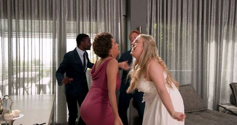 Exuberant Wedding Celebration with Multiracial Friends