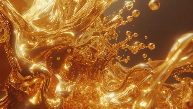 Luxurious Flowing Metallic Golden Liquid Texture with Droplets