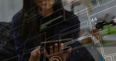 Futuristic professional collaborating with digital interface