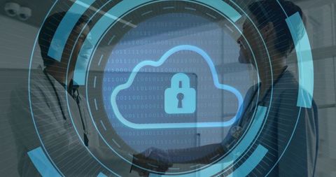 Doctors Shaking Hands with Digital Security Cloud Overlay